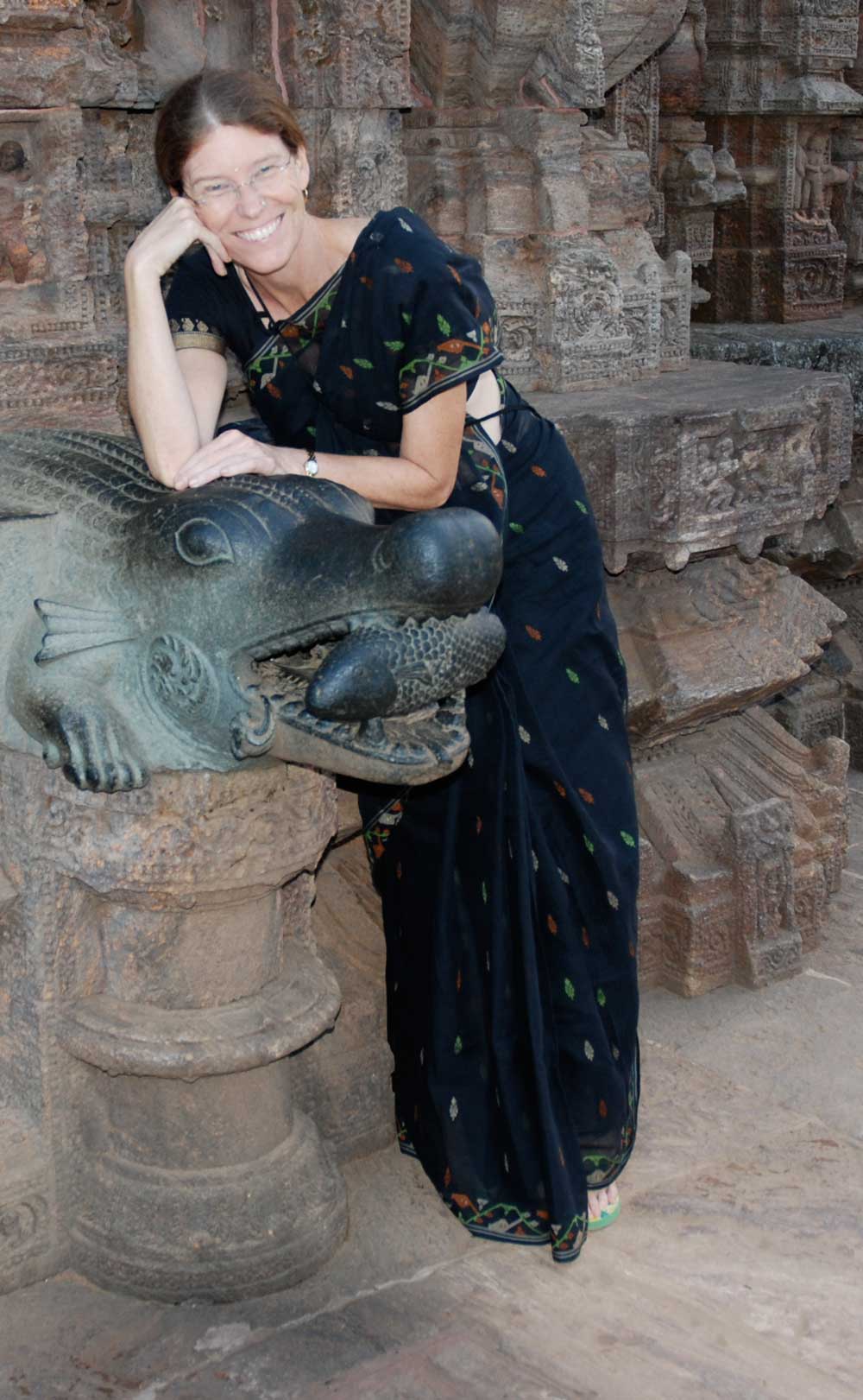 Woman in sari at Konarak temple Orissa